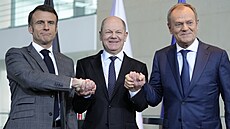 Emmanuel Macron, Olaf Scholz a Donald Tusk