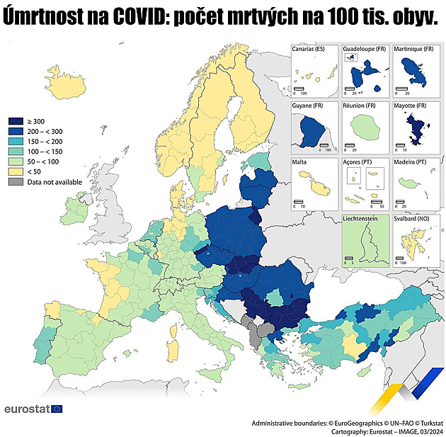 Mapa odhalila covidovou „oponu smrti“ napříč Evropou. Epidemiolog vysvětluje světlou Prahu a tmavě modré Česko