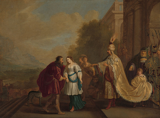 Faraon vrací Sáru Abrahámovi na malb� z roku 1640.