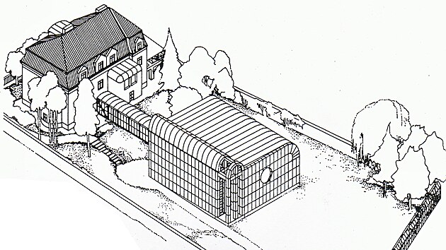 Pl�n a skute�nost. Spojovac� tunel mezi kostelem a farou nebyl realizov�n.