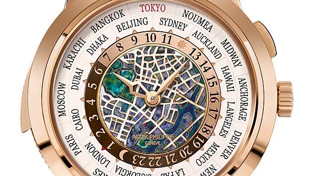Lo�sk� model Patek Philippe s�komplikac� World Time a�smaltovanou mapou centra Tokia.