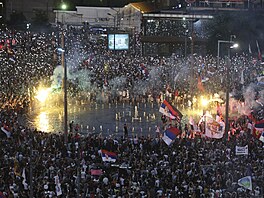 Velká protivládní demonstrace v Blehrad v Srbsku, 28. ervna 2025.