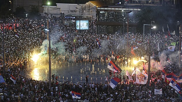 Velká protivládní demonstrace v Blehrad v Srbsku, 28. ervna 2025.