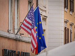 Vlajky USA a EU.