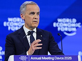 Kanadský premiér Mark Carney p�i projevu na Sv�tovém ekonomickém fóru v Davosu....