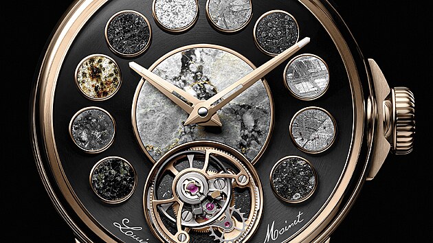 Hodinky Cosmopolis od �v�carsk� manufaktury Louis Moinet jsou dokonce zaps�ny v�Guinnessov� knize rekord� � jde o��asom�ru, na kterou byl pou�it 
nejv�t�� po�et r�zn�ch meteorit�, cel�ch dvan�ct.