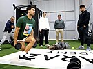 MURCIA, SPAIN - DECEMBER 24: Carlos Alcaraz of Spain works out watched by his...