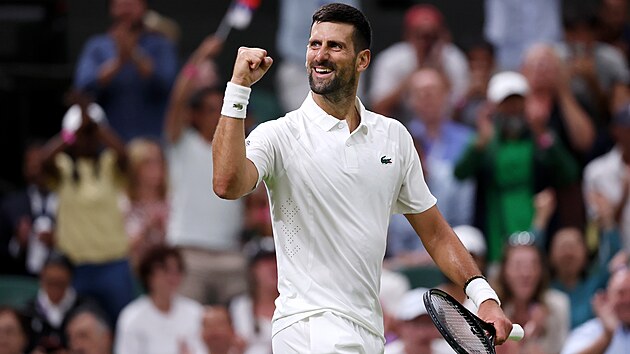 LONDON, ENGLAND - JUNE 29: Novak Djokovic of Serbia celebrates against Yibing Wu of People's Republic of China during their Gentlemen's Singles first round match on day one of The Championships Wimbledon 2026 at All England Lawn Tennis and Croquet Club on June 29, 2026 in London, England. (Photo by Matthew Stockman/Getty Images)