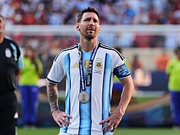 Slzy Argentince Lionela Messiho po prohraném finále MS ve fotbale, 19. �ervence...
