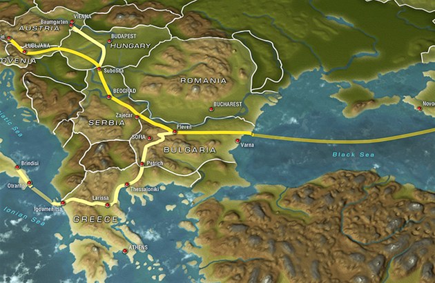 Mapa plynovodu South Stream