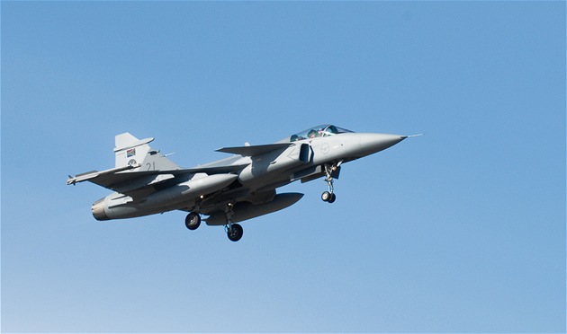 Gripen jihoafrických vzdušných sil na cvičení Lion Effort ve švédském Ronneby