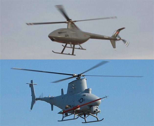 ínský bezpilotní stroj SVU 200 a americký MQ-8 Fire Scout