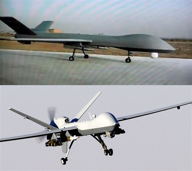 ínský bezpilotní stroj Yi Long UAV a americký MQ-9 Reaper