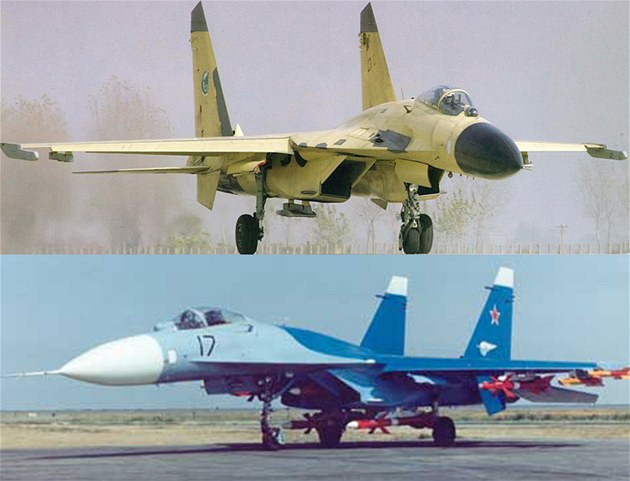 Čínský letoun J-11 a ruský stroj Su-27