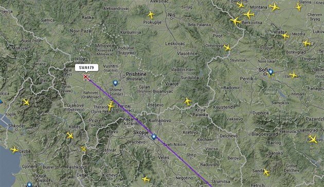 Snímek letové trasy SVA179 saudskoarabských aerolinií do Frankfurtu v úterý 8....
