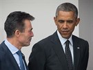 Generln tajemnk NATO Anders Fogh Rasmussen s americkm prezidentem Barackem...