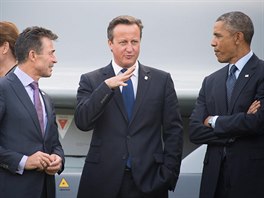 Britsk premir David Cameron (uprosted) s generlnm tajemnkem NATO Andersem...