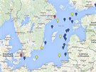 Mapa incident s ruskmi vojenskmi letouny a plavidly v okol severskch stt