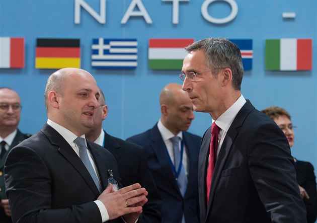 Gruzínský ministr obrany Mindia Janelidze s generálním tajrmníkem NATO Jensem...