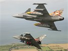 Gripen elitn 211. tyg letky z slavi a stroj Rafale francouzsk Escadron de...