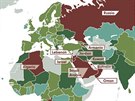 Globln mapa vojenskho zaten stt a region. m vy procento HDP...