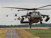 Prlet slavnostn vrtulnkov letky zem NATO pi zahjen summitu v Bruselu...
