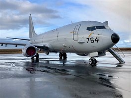 Americk nmon hldkov letoun P-8A Poseidon na zkladn Keflavk na Islandu