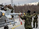 Pedletov kontrola letounu Gripen na stojnce zkladny Amari v Estonsku