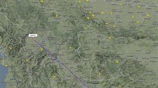 Snímek letové trasy SVA179 saudskoarabských aerolinií do Frankfurtu v úterý 8....