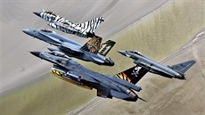 Společný let vlajkových letounů tygřích letek z Belgie (F-16), Švýcarska...