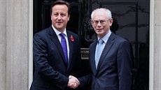 Britský premiér David Cameron s pedsedou Evropské rady Hermanem Van Rompuyem