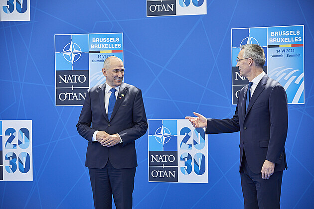 Slovinský premiér Janez Janša na summitu NATO 2021 v Bruselu