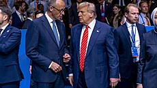 Americký prezident Donald Trump s nmeckým kancléem Friedrichem Merzem na...