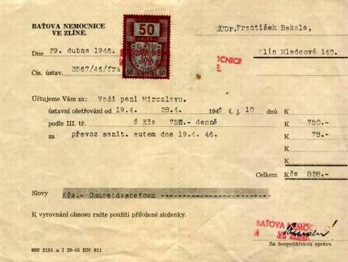 Bakala - účet za porod 1946