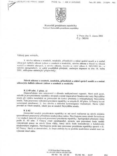 scan dopisu kancele prezidenta Havla
