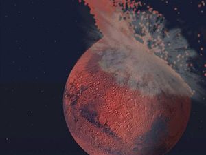 Simulace srážky Marsu s velkým tělesem.