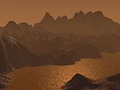 Jezera kapalných uhlovodíků na Titanu - představa malíře