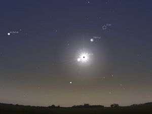 �pln� zatm�n� Slunce 7. ��jna 2135 v Praze v programu Stellarium