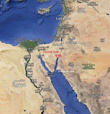 Orientan mapa doplujc informaci v lnku tkajc se zablokovn Suezskho...