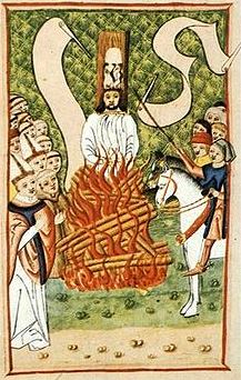 Jan Hus na hranici - iluminace Janíčka Zmilelého z Písku v Jenském kodexu
