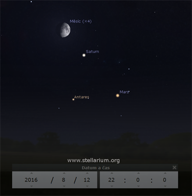 Měsíc, Mars, Saturn a Antares 12. 8. 2016