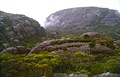 Hory Shrouded Gods a Monolith Valley za deště. Národní park Budawangs, Austrálie