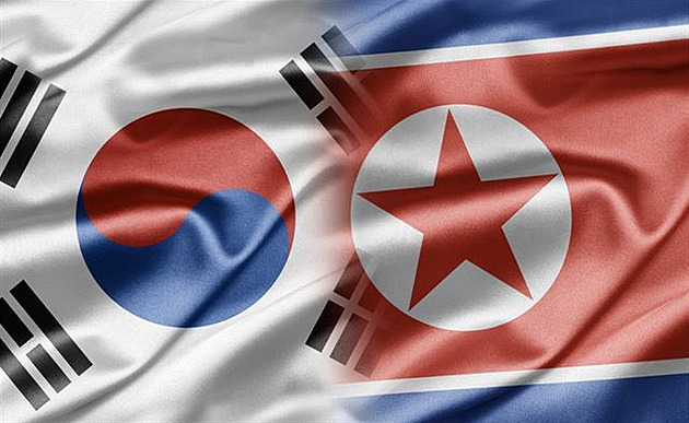 North and South Korean flags