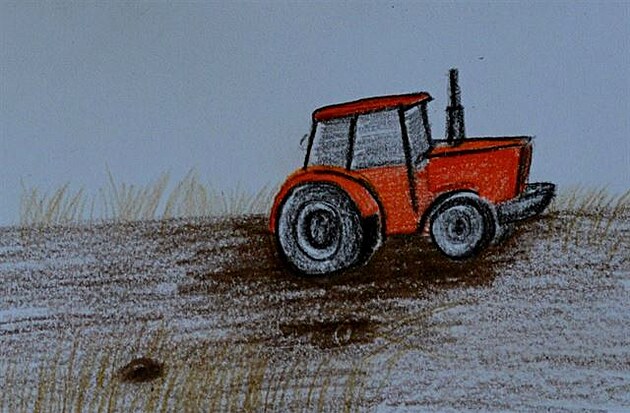 Takhle njak vypadal traktor, co pijel na pole. V popedí je vidt moje nora.