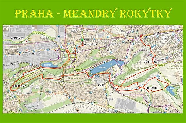 1 Mapa vycházky kolem meandr Rokytky v Praze