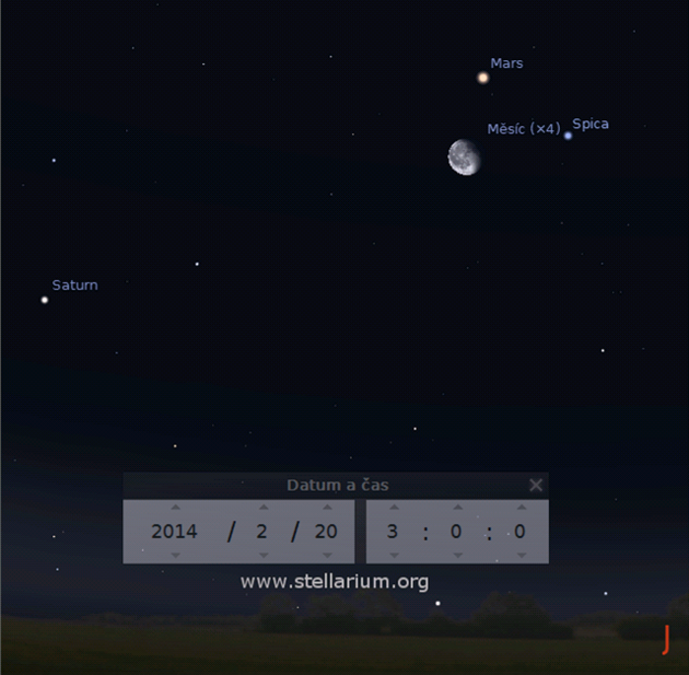 Seskupení Msíce, Marsu, Saturnu a Spiky 20. 2. 2014