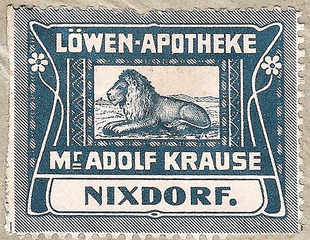 Osobní známka lékarníka Mgr. Adolfa Krause z r. 1922 Foto: Obec Mikuláovice