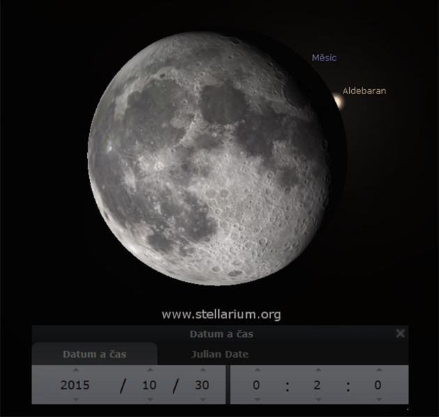 Výstup Aldebaranu zpoza Msíce 30. 10. 2015