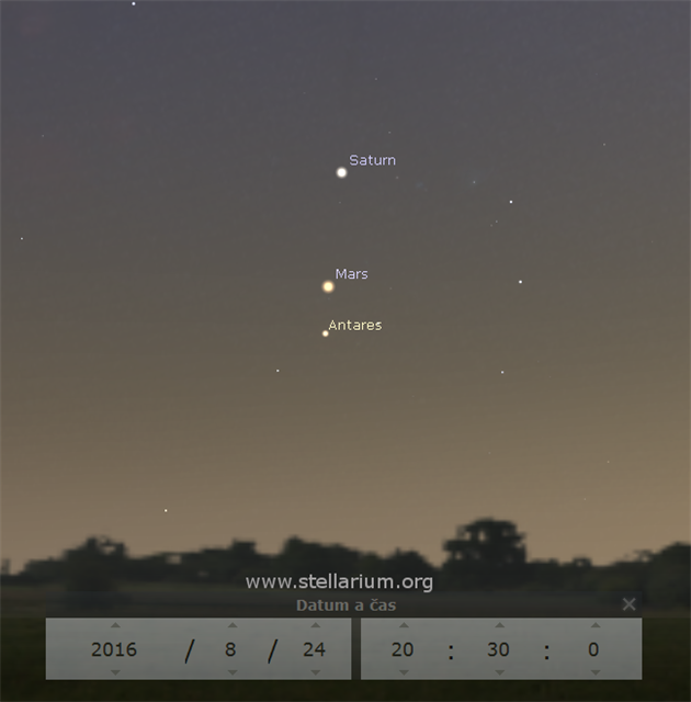 Saturn, Mars a Antares 24. 8. ve 2:30 SEL