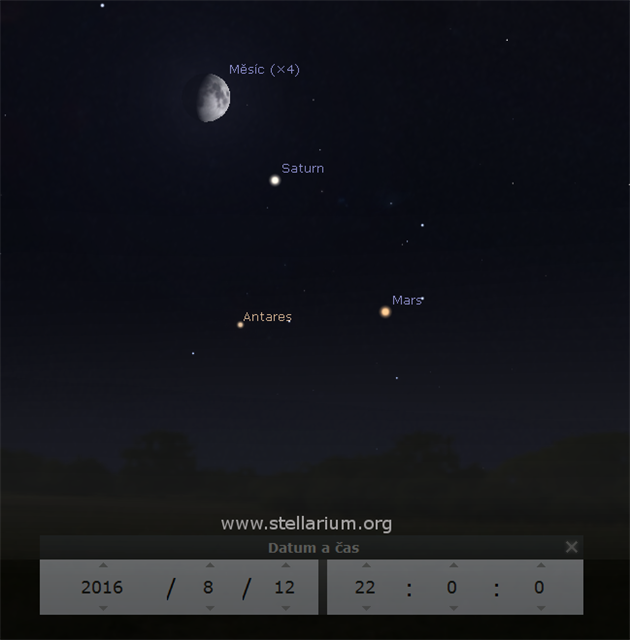 Msíc, Mars, Saturn a Antares 12. 8. 2016